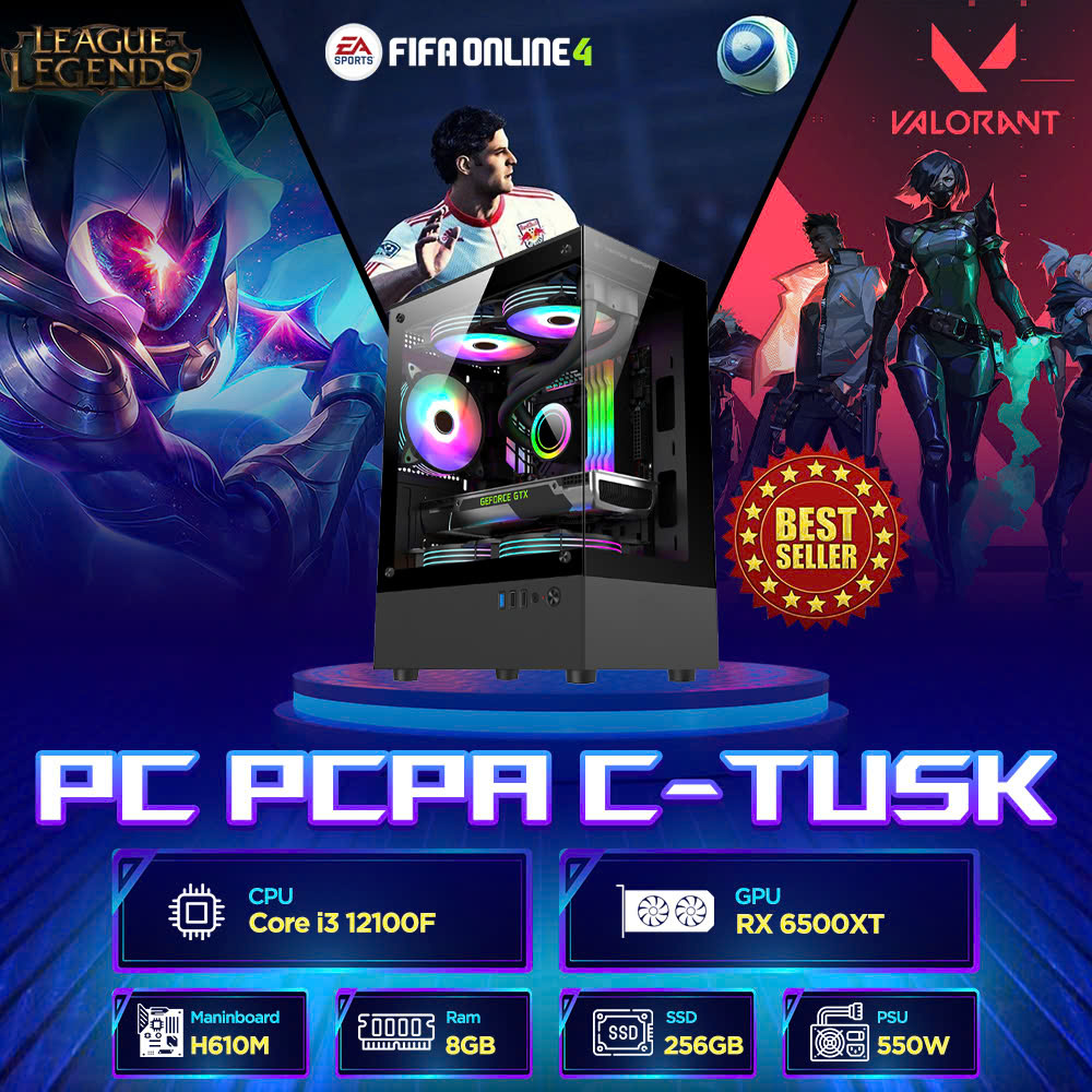 Máy tính PCPA TUSK (Core i3 12100F/ 8GB/ 256Gb SSD/ RX 6500XT/550W)
