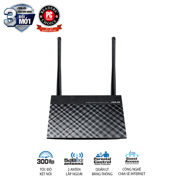 Bộ phát wifi Asus RT-N12+ (Chuẩn N/ 300Mbps/ 2 Ăng-ten ngoài/ 25 User)