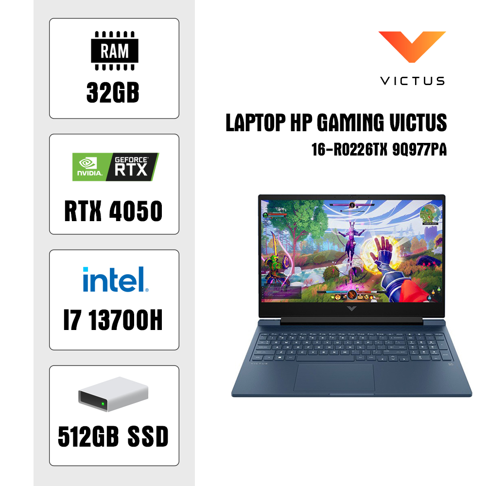 Laptop HP Gaming Victus 16-r0226TX 9Q977PA (I7 13700H/ 32GB/ 512GB SSD/ RTX 4050 6GB/ 16.1 inch FHD/ Win11/ Blue)