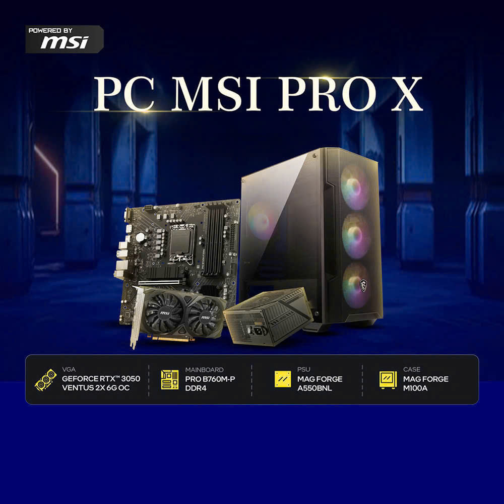 Máy tính PCPA x MSI Pro X (I5 12400F/ 16GB/ 500GB SSD/ RTX 3050 6Gb/550W)