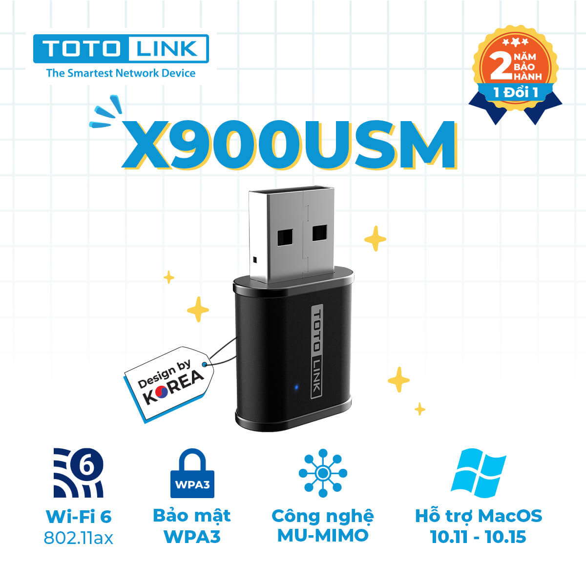 Cạc mạng không dây Totolink USB X900USM (Chuẩn AX/ 900Mbps/ Ăng-ten ngầm)