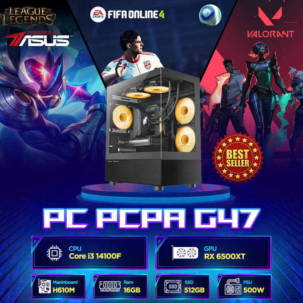 Máy tính PCPA G47 (I3 14100F/ 16GB/ 512GB SSD/RX 6500XT)