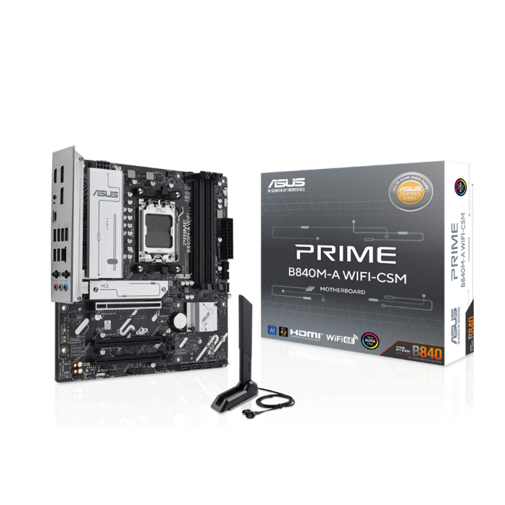Mainboard Asus Prime B840M-A WIFI-CSM (AMD B840/ Socket AM5/ M-ATX/ 4 khe ram/ DDR5/ 2.5 Gigabit LAN)
