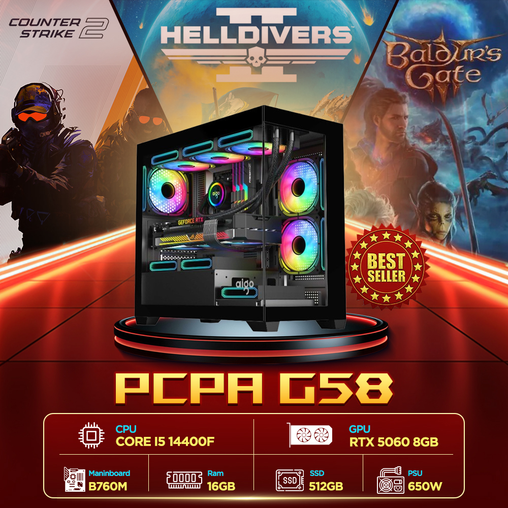 Máy tính PCPA G58 (i5 14400F/ 16GB/ 512GB SSD/RTX 5060 8Gb/650W)