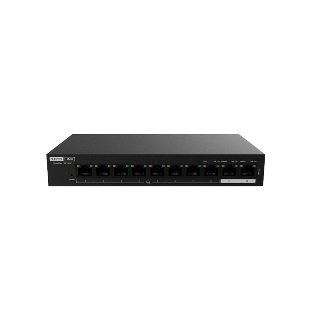 Switch Totolink SW1008P (10/100Mbps/ 10 Cổng/ 2 cổng Gigabit/ 8 cổng PoE/ Vỏ kim loại)